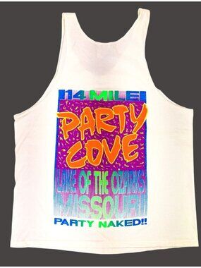 Vintage 80s Neon Tank Top Party Cove Missouri Lake Of The Ozarks Men Large White